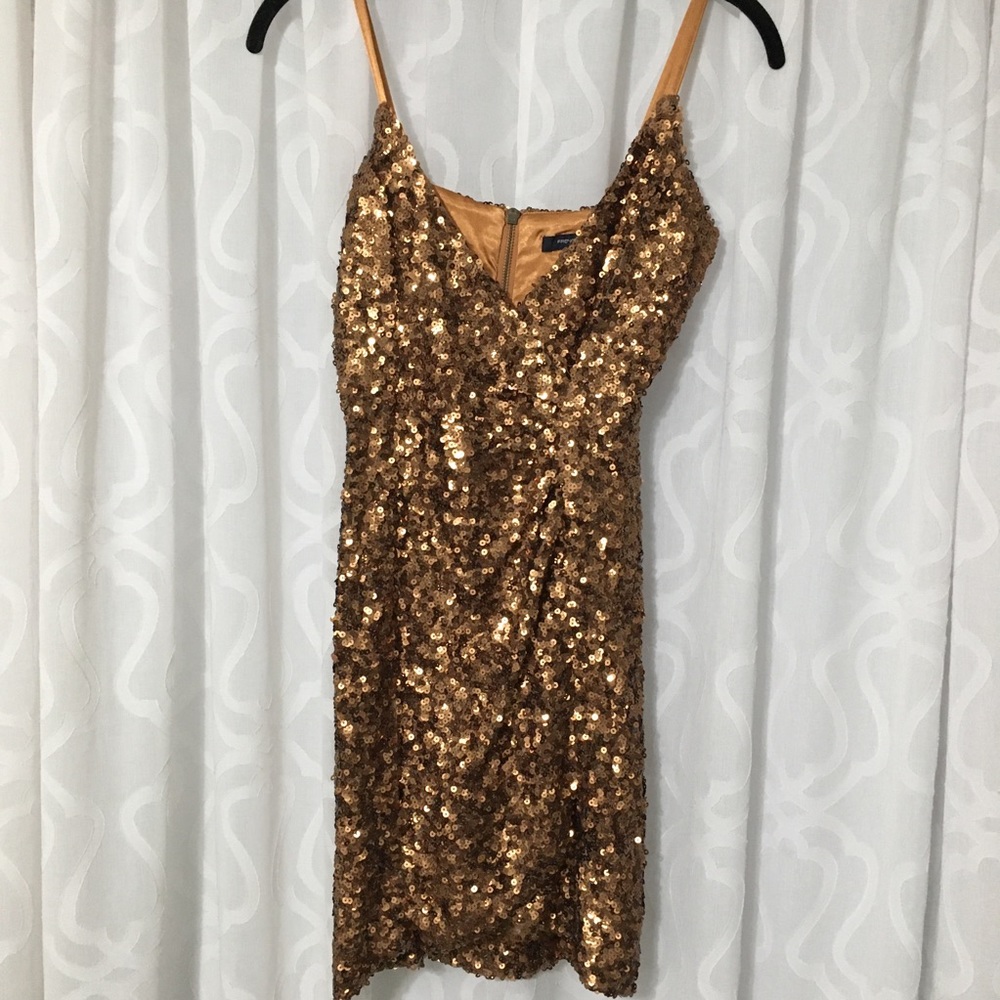 French Connection Copper Sequin Metallic Bodycon Evening Night Out Dress 2